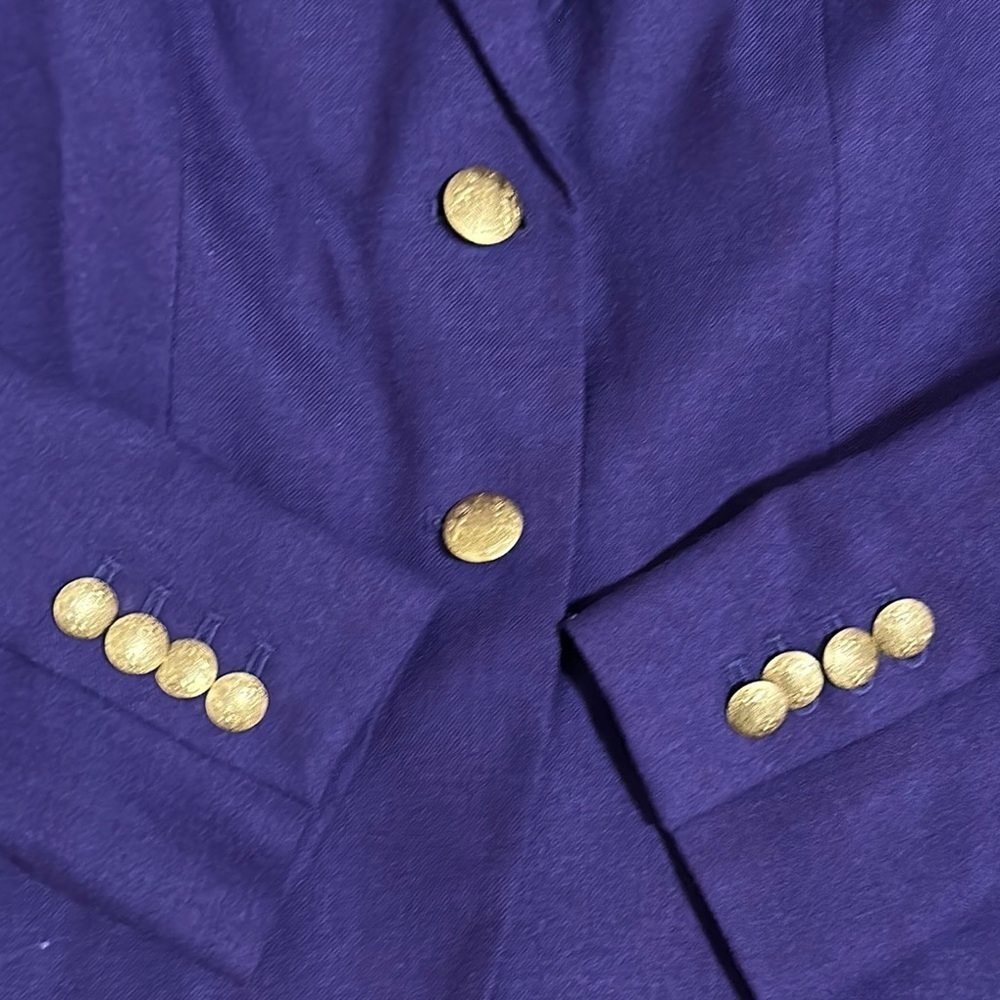J Crew Womens Schoolboy Blazer Size 0 Purple Gold Crested Buttons Wool Blend - Picture 7 of 13